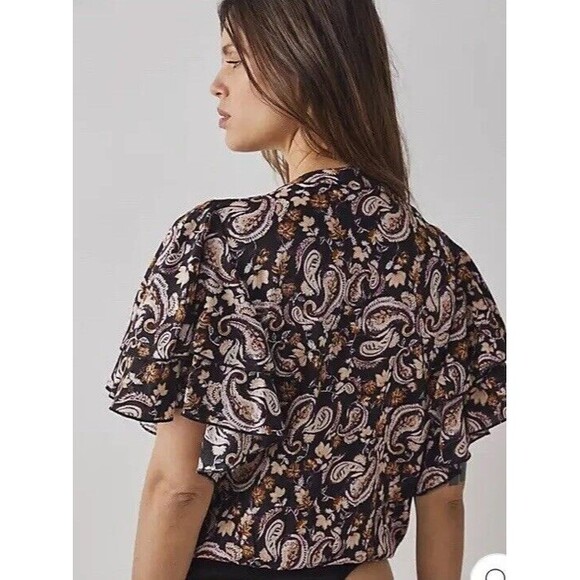 Intimately Free People Bodysuit Womens Small Black Call Me Later Ruffle Floral - Picture 2 of 10